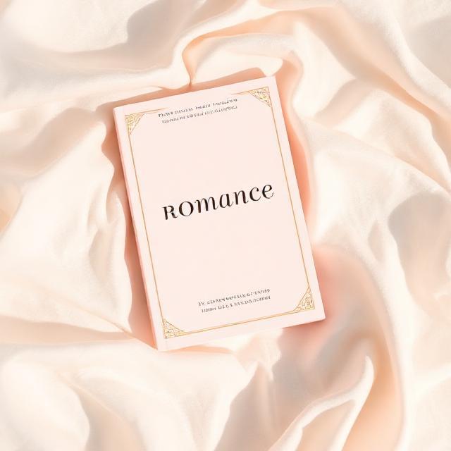 Stack of romance books tied with blush silk ribbon on ivory background